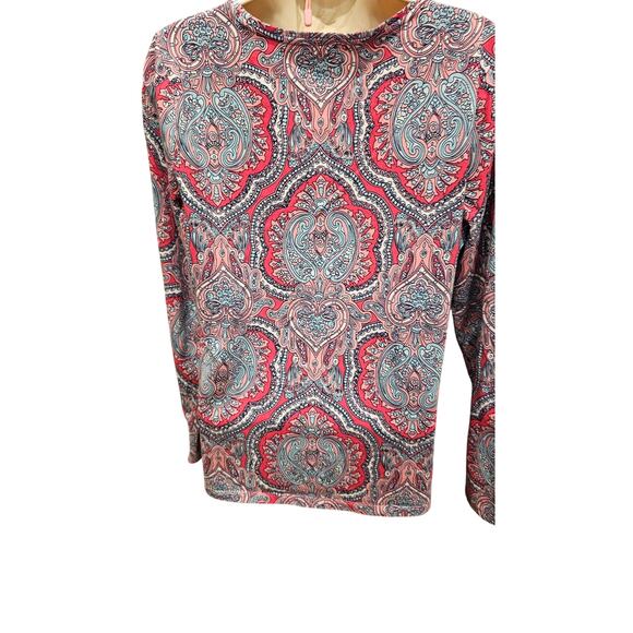 Talbots NWOT Medallion pink LP Large PETITE pima soft 3/4 sleeve top bright fun - Picture 3 of 6